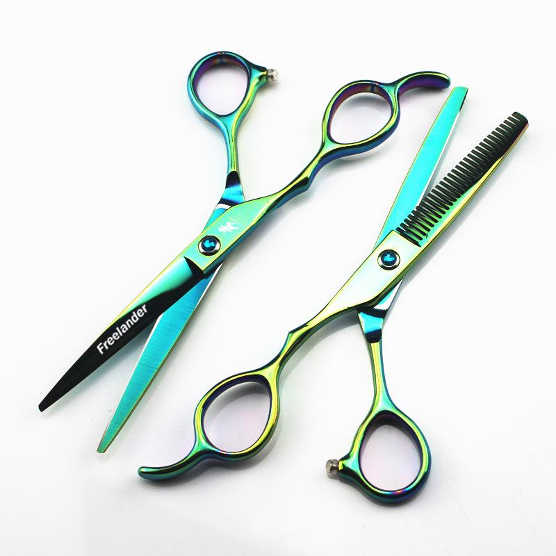 6.0-Inch Green Left-Handed Serrated Straight Thinning Shears Green Left-Handed Straight Shears