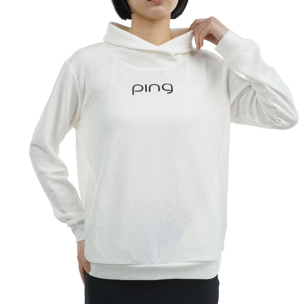 Long Sleeve High Neck Shirt Collar Embossed Golf L [Pin Apparel] Women's (Shawl Jersey) / / 622-4166200 030_White