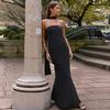 Damen Europäischer Stil Gepunktetes Band Trägerlos Hohe Taille Schlank Sexy Kleid
