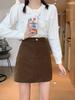 2023 Autumn/Winter Women's High Waist Corduroy A-Line Skirt - Slim Fit, Retro Korean Style, Anti-Exposure Design