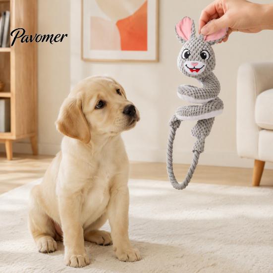 Wear Resistant Plush Dog Toys Tug Rope Toy, Cute Fox Rabbit Squeaky Chew Toy with Crinkle Paper, Funny Cartoon Pull Interactive for Medium Large Dogs,