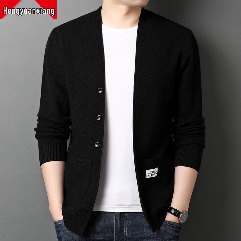 Hengyuanxiang 2025 Men's Knitted Cardigan: Spring & Autumn Casual Sweater for Middle-Aged & Young Dads