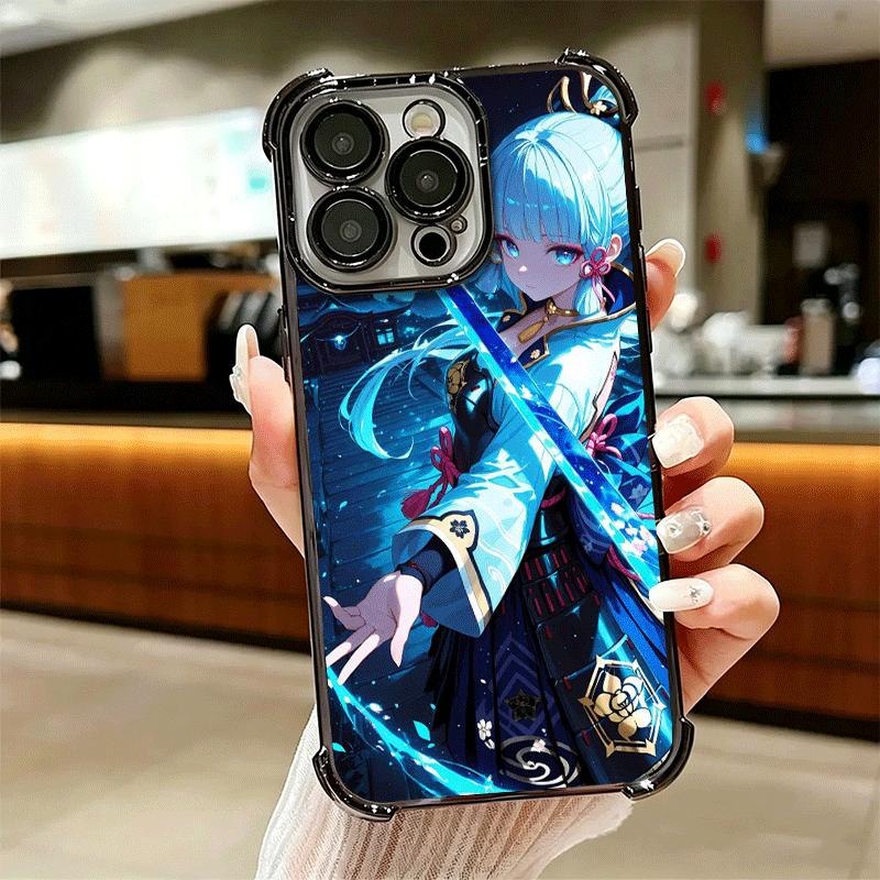 Genshin Impact Kamisato Ayaka Plating Phone Case For Iphone 16 17 Pro Max Air 16E 14 15 Plus 12 13 Mini Anti-Fall Airabag Cover