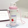 Cute Cat 600ml Insulated Water Bottle With Double Drinking Straws For Kids And Teens