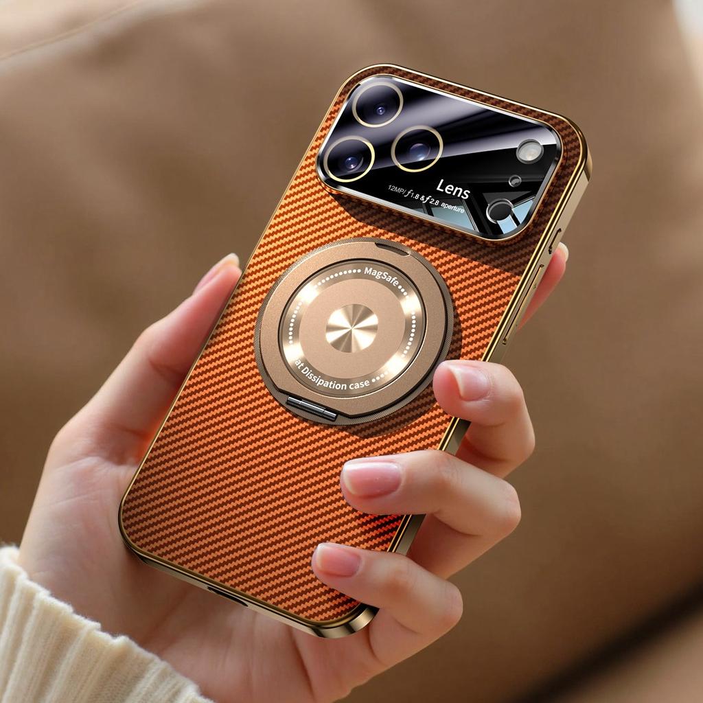 For iPhone 17 Pro Max Magsafe Case for iPhone 16 15 14 Pro Max 360 Rotate Magnetic Stand Holder Soft Carbon Fiber Magnetic Cover