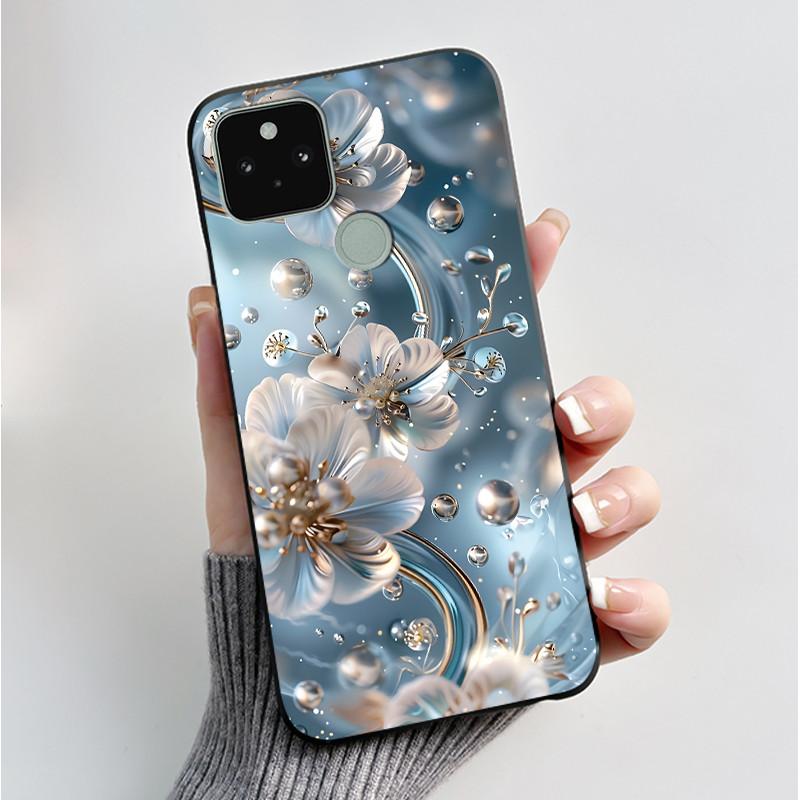 Silikonhülle für Google Pixel 5 Pixel 5A Pixel5 Pixel5A Weiche Abdeckung Luxus Mode Schmetterlingsblumen Bemalt Schwarz Handyhülle