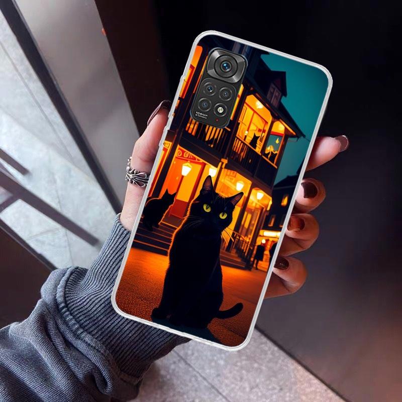 Anime Cat Rain Animal Phone Case For Xiaomi Redmi Note 10 11 12 13 14 15 Pro Plus 11S 12S 14S 11T 11E 10S Soft TPU Back Cover Re
