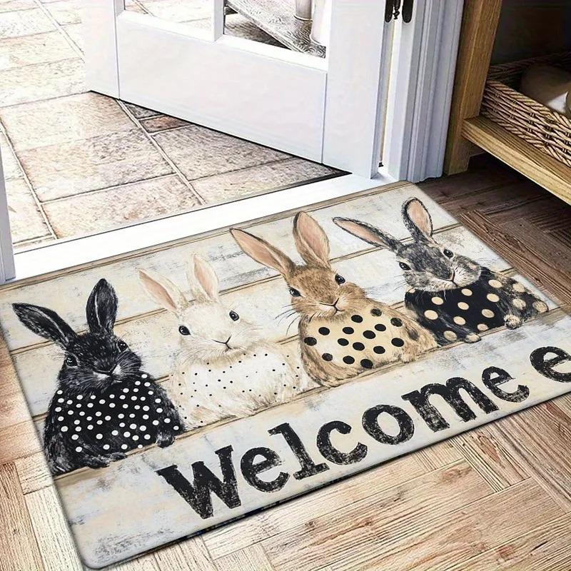 Osterhase & Küken Design Willkommensmatte - Rutschfest, Saugfähig, Maschinenwaschbar, Lichtbeständig, Innen-/Außenbereich Rutschfest