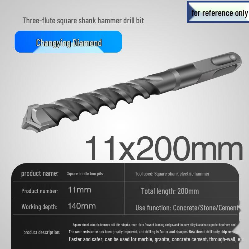 Three-Flute Round & Square Shank Drill Bit for Concrete, Cement, Rebar, Stone, Granite, Marble.