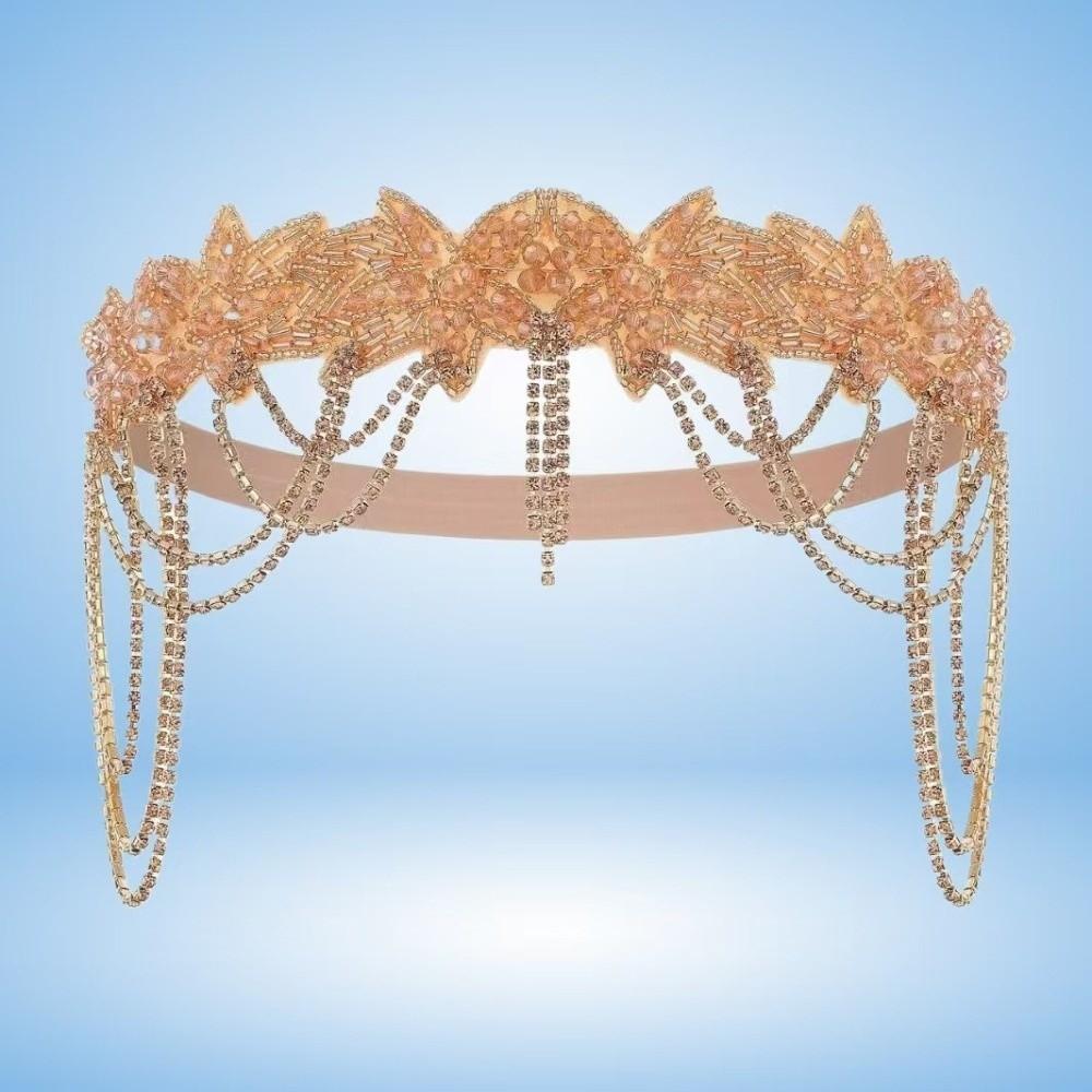 Chain Tassel Rhinestone Headband Flower Shape Bridal Headdress  Party Banquet