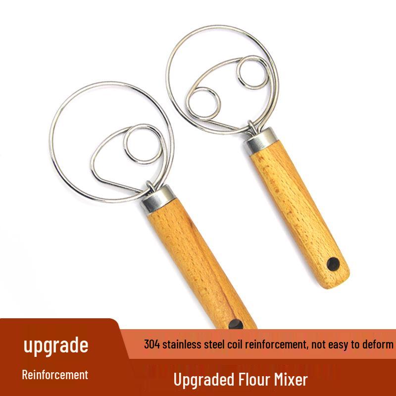 Stainless Steel & Wood Dough Whisk Mixer for Kneading