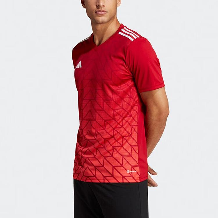 Adidas Team Icon 23 Geometric Pattern Printed V-Neck Short Sleeve Soccer Jersey Men Jersey Deep-Red HT6551