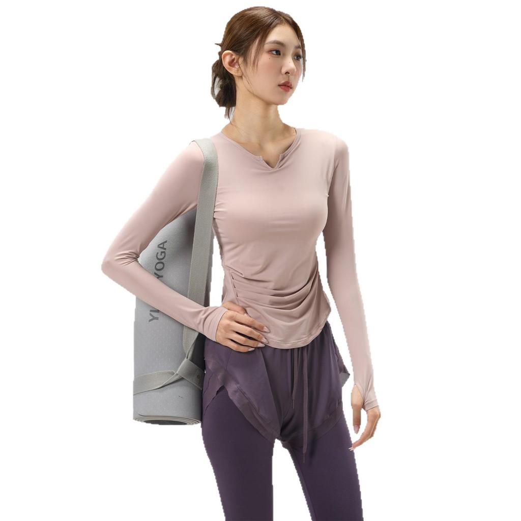 Women's V-Neck Yoga Set: Quick-Dry, Breathable, Fashionable Two-Piece with Chest Pads and Long Sleeves