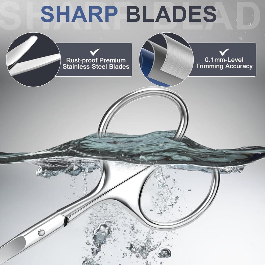 2Pack Small Eyebrow Scissors, Stainless Steel Nose Hair Trimming Scissors with Rounded Tips, Precision Grooming for Beard/Mustache/Facial Hair,