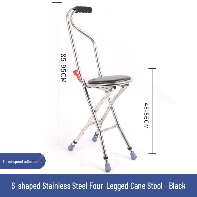 Adjustable Non-slip Folding Walker Stool for Elderly - Stainless Steel