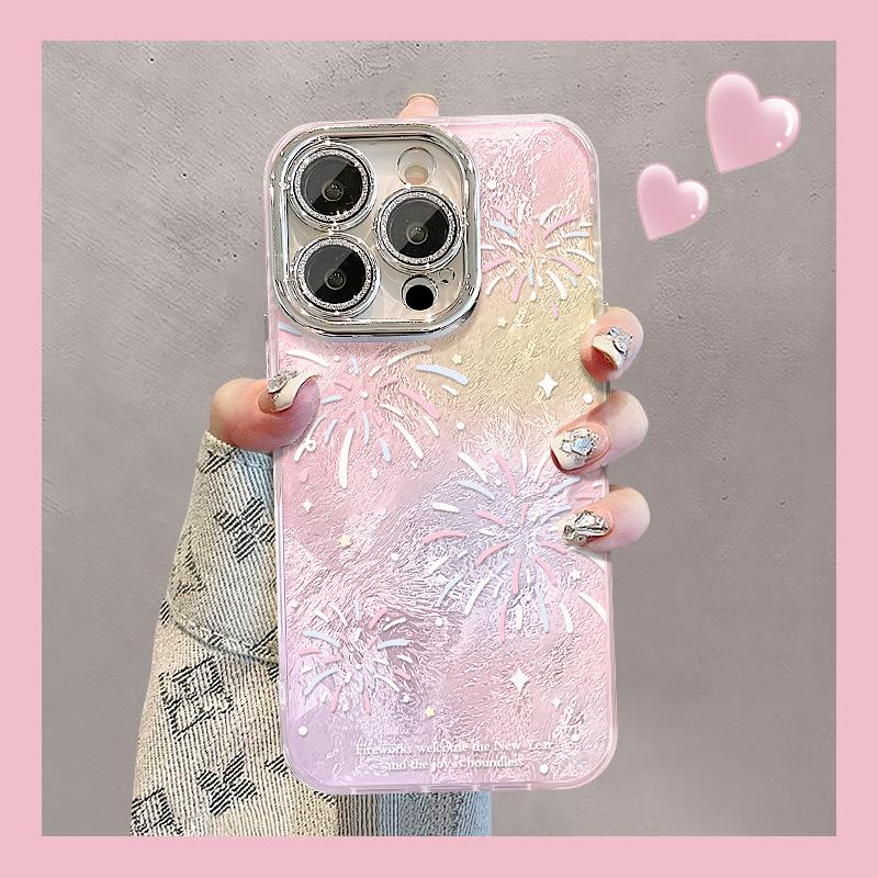 Gorgeous Fireworks and Stars Suitable for Apple 16pro Mobile Phone Case 15 Full-inclusive Lens Film 14 Spring and Summer 13 Glacier Pattern 7/8