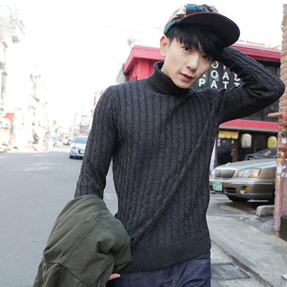 NERLosso Long Sleeve Turtleneck Sweater with Cable Knit Crew Sizes CMW2464 Men's V-Neck Neck, Black, 205-XXL,