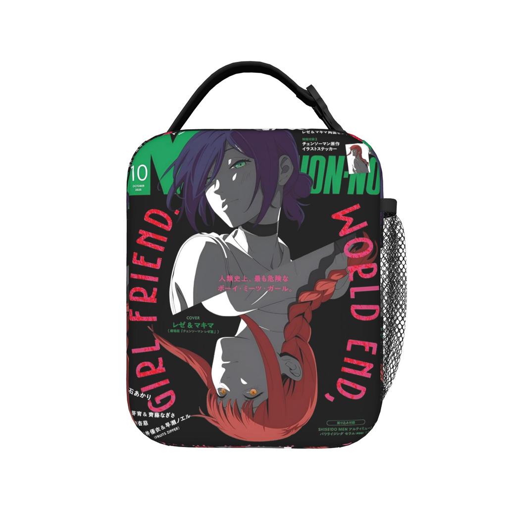 C-Chainsaws Man Anime Insulated Lunch Bag High Capacity Cute Pochita Meal Container Thermal Bag Tote Lunch Box Food Handbags
