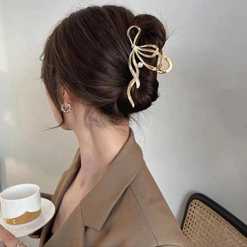 New Women Elegant Geometric Bow Hair Claws Vintage Simple Hair Grab Clip Large Metal Hairpins Barrettes Fashion Hair Accessories