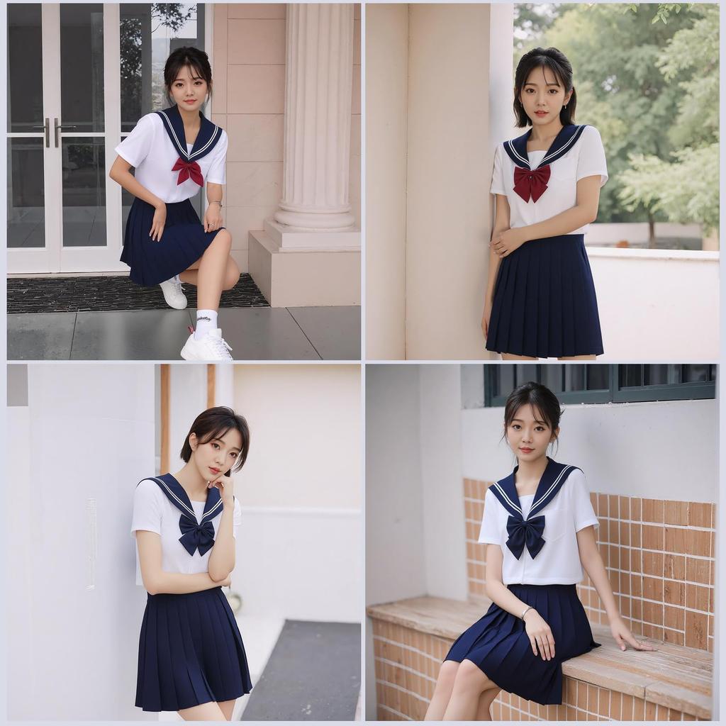 AFUCLCRO Set Cosplay Uniformă Marinărească Cămașă Fustă Plisată 2 pentru Liceu JK Albastru Marin Trei Albe Kansai Deschis Inocent și Perfect pentru Școală