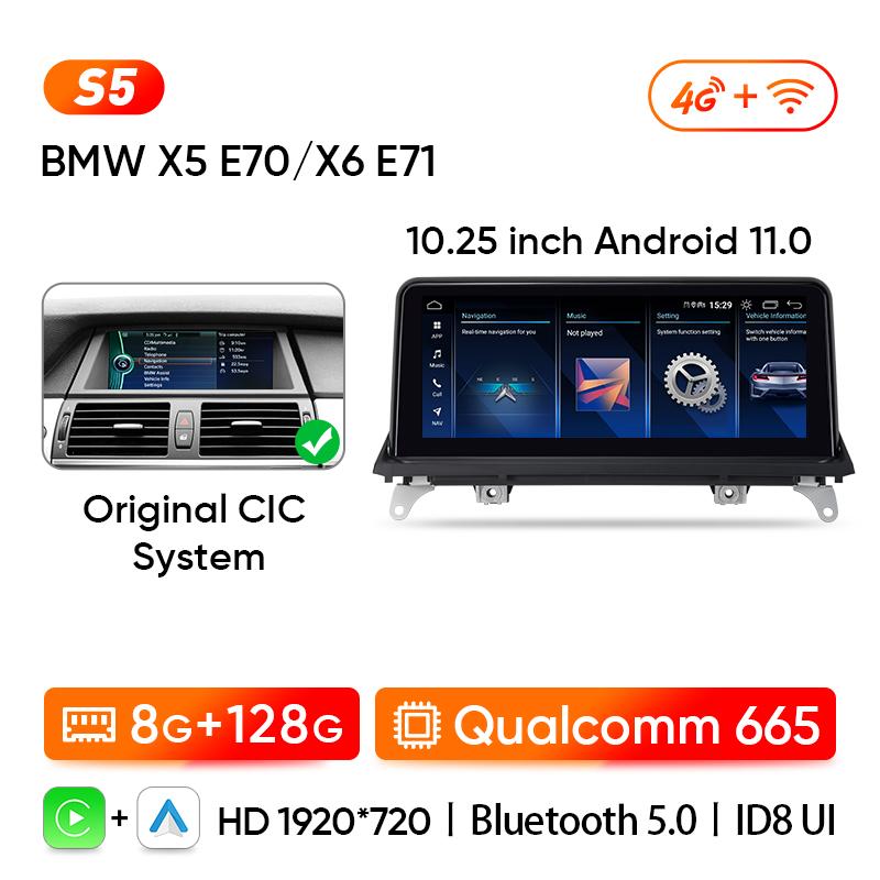 Ainavi Wireless Carplay Multimedia Player Car Radio Android Auto Qualcomm 665 8G 128G For BMW X5 E70 X6 E71 (2007-2013) CCC CIC
