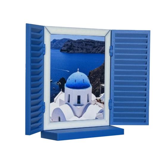 Mediterranean Window Photo Key Holder, Wall Mount Picture Frame Key Hanger, Decorative Window Key Hook Rack for Home, Office