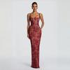 European and American Women's Clothing Fashion Lace Fish Bone Suspender Long Dress Waist Evening Dress Strap Hip Tube Top Dress