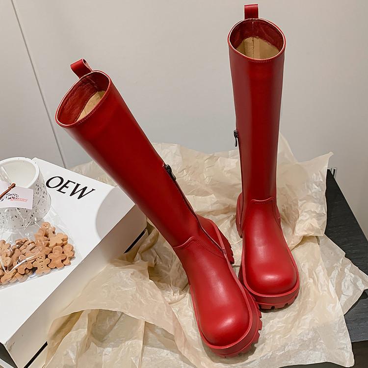 

Skinny versatile platform knight boots women s boots 2025 autumn and winter new British style round head one pedal temperament high heel boots 39 красный