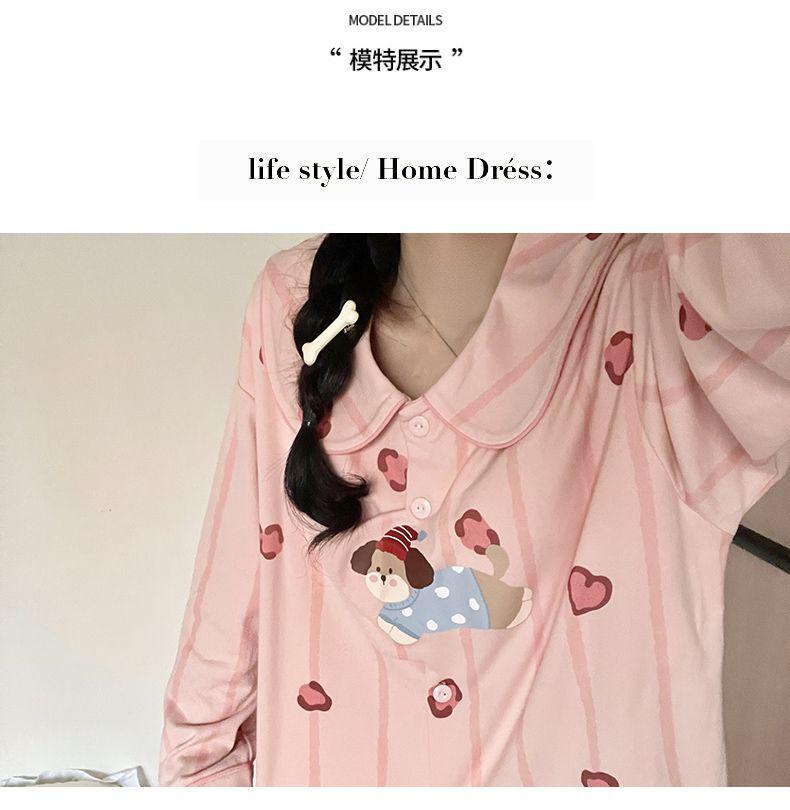 2026 Women's Cartoon Pajamas Set: Imitation Cotton, Chest Pads, Long Sleeve Cardigan & Pants for Spring/Autumn, Plus Size 200 Jin
