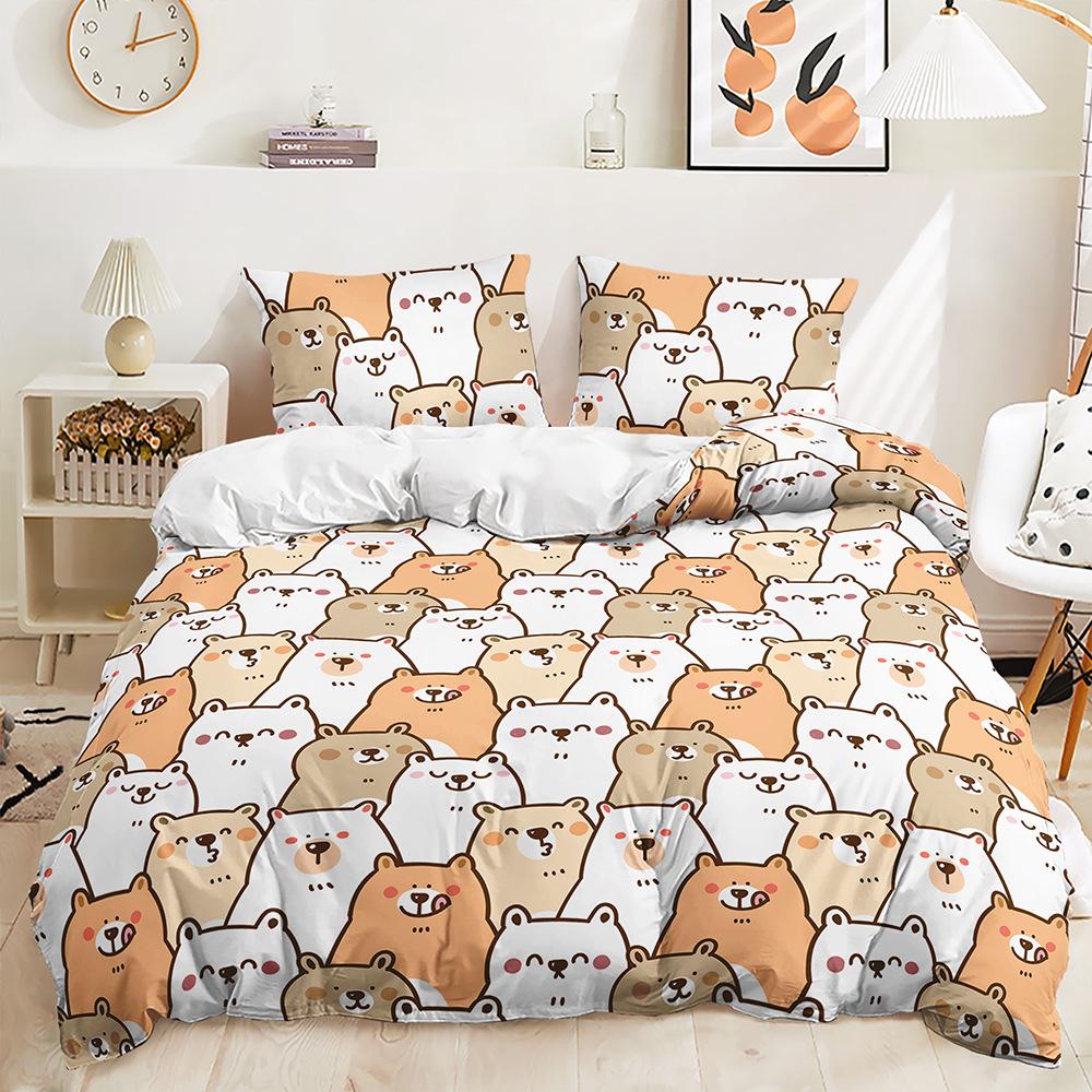 Bed Three-Piece Quilt Cover Small Fresh Stacked Animal Kit Bedding