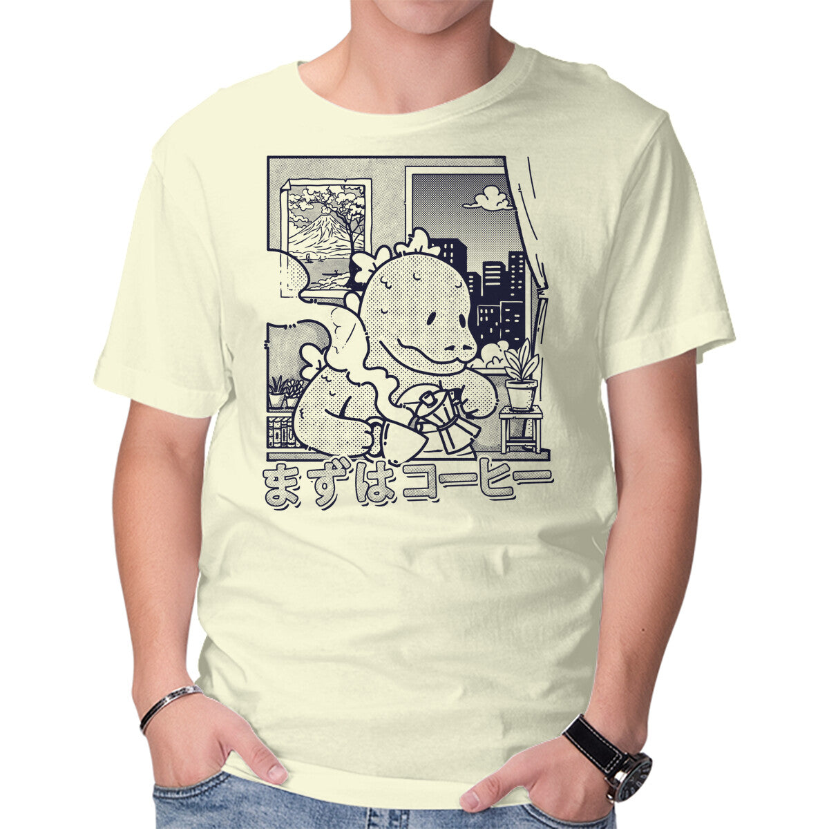Unisex Crew Neck T-Shirt Kaiju Breakfast Graphic Short Sleeve Casual Tee M