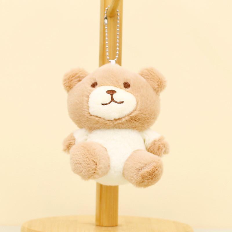 Adorable Plush Keychain Teddy Bear Beige Soft Short Plush Pp Cotton Filling 12cm