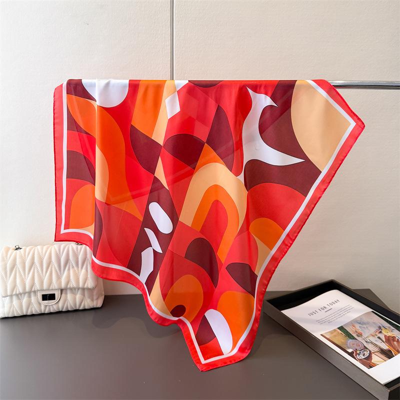 Fashion Geometry Print Square Silk Scarf Women Neck Tie Soft Hijab Headscarf Foulard Bandana Female Decorate Head Scarf  New