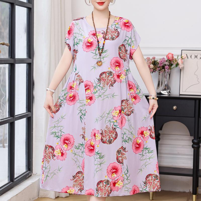 Übergröße Elegante Damenkleider Sommer Vintage Kleidung Kurzarm Lässiges Langes Kleid