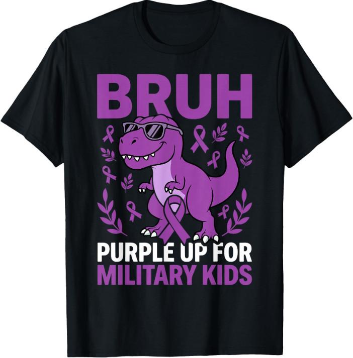 Purple Up for Military Kids Military Child Month Dinosaur T-Shirt S