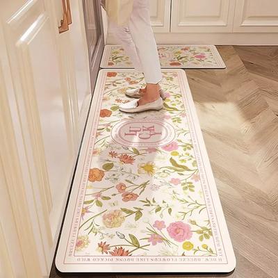 2pc Entrance Kitchen Anti Slip Floral Carpet Wear Resistant Easy To Clean Comfortable Home Decor Floor Mats