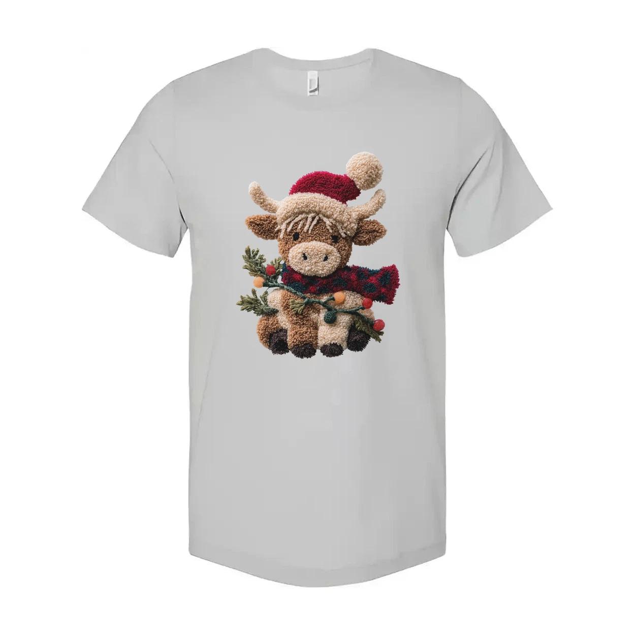 Unisex Christmas T Shirt Featuring Cute Plush Reindeer In Santa Hat And Cozy Red S