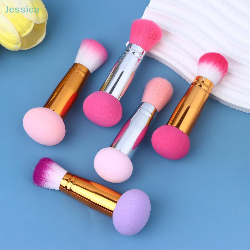 2-in-1 Multi-Purpose Makeup Tool Double-Ended Beauty Sponge & Blush Brush For Foundation, Powder & Blush