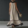 Women’s Fashion Ruffle V Neck Sleeveless Maxi Dress with Trim Relaxed Fit Flowy Vacation Style Dress for Casual Wear