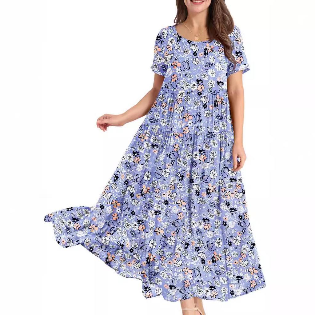 2024 New Women's Summer Mid-Length Printed Pullover Dress