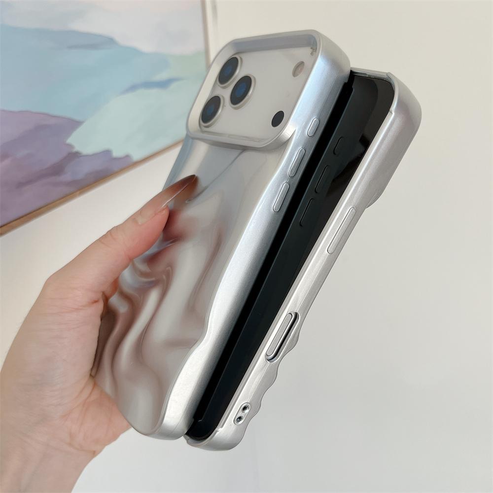 Luxury Matte Silver Water Ripple Case For iPhone 17 Air 16 15 14 13 12 11 Pro Max Creative Frosted Wrinkle Shockproof Hard Cover
