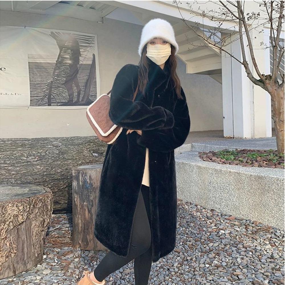 Autumn and Winter Thickened Long Stand Collar Mink Fur Fur Integrated Fur Environmentally Friendly Fur Coat Women's Coat