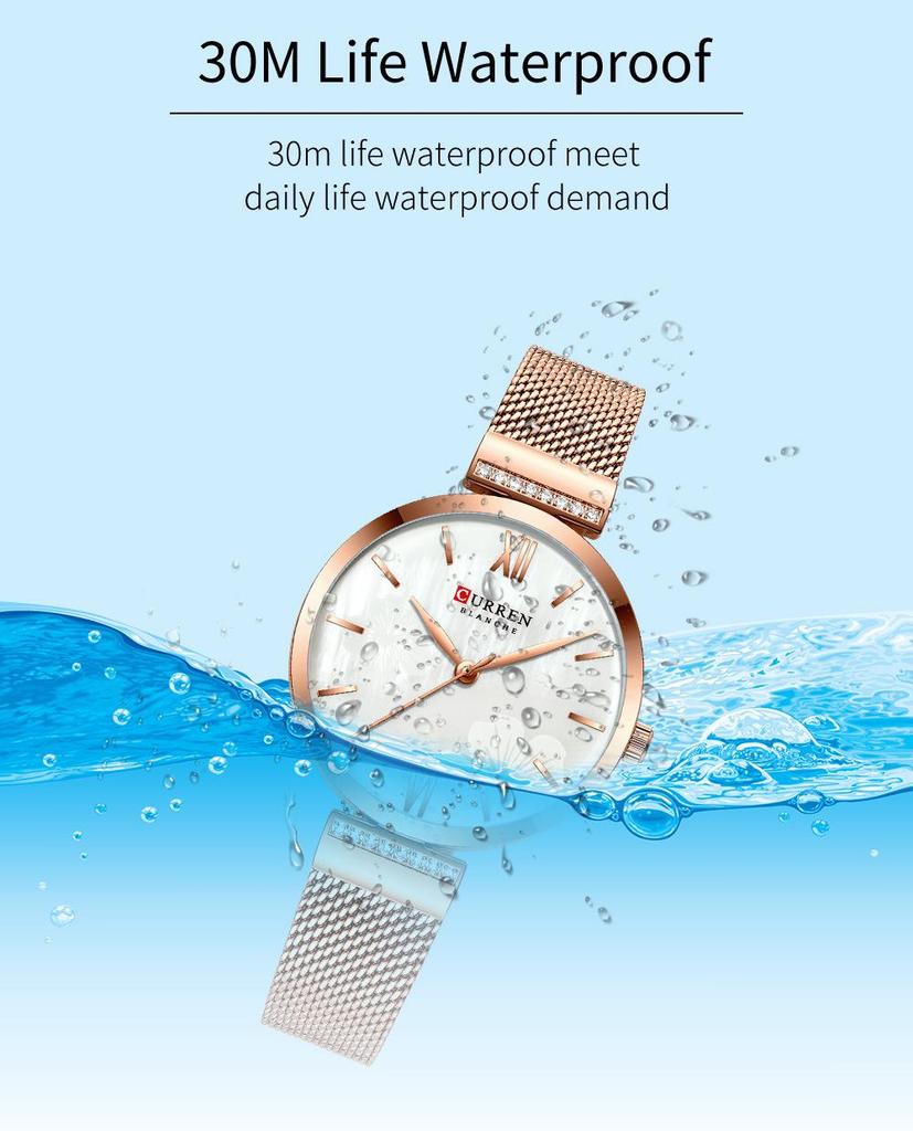 Curren 9067 Wasserdichte Quarz-Modeuhr für Damen mit Netzarmband