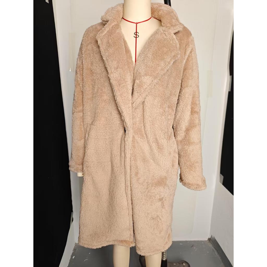 2025 Herbst Winter Damen Kunstpelzjacke, Reverskragen Plüsch Langarmmantel mit Thermofutter, Luxus-Stil Winteroberbekleidung für kaltes Wetter