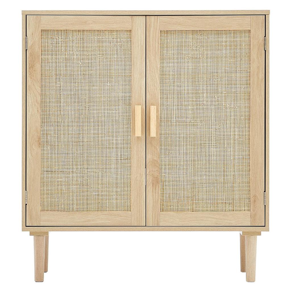 Rattan-Schrankaufbewahrung mit 2 Magnettüren & verstellbaren Regalen Natur