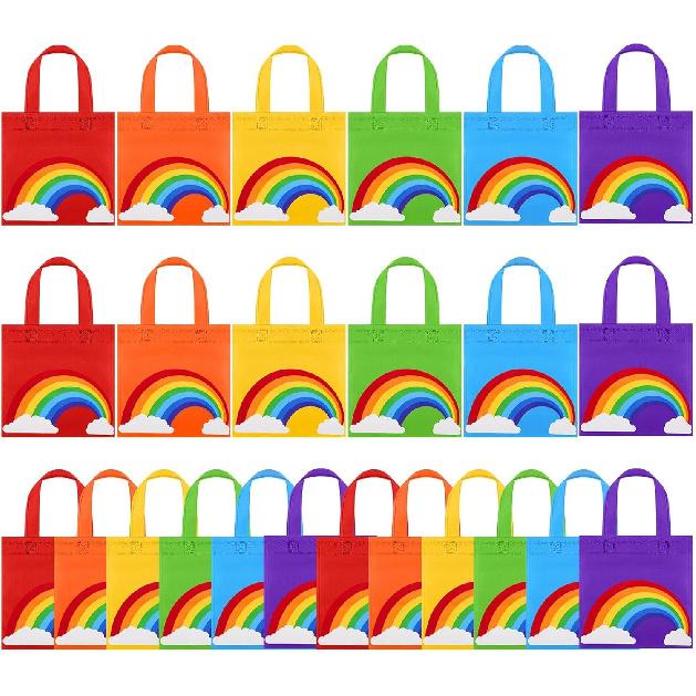 Aneco 24 Pieces Candy Non-Woven Bags Rainbow Party Favor Bags 8×8 Inch Trolls Goodie Bags 6 Colors Party Favor Gift Bags for Birthday Wedding