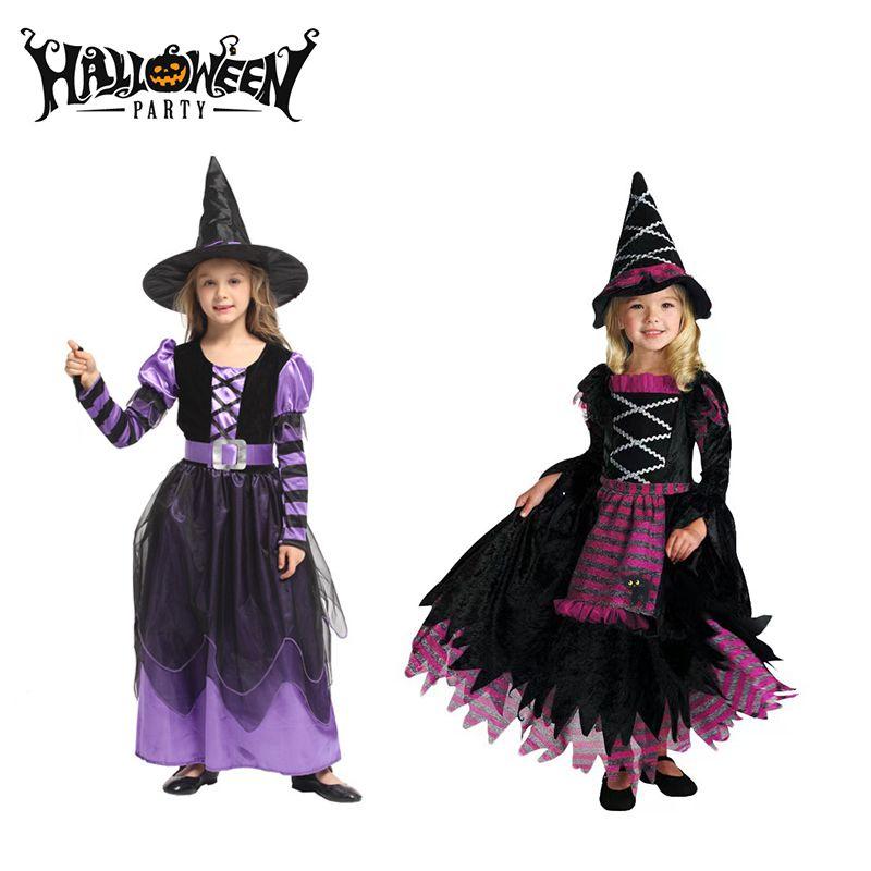 Halloween Children Black Witch Cosplay Costume Fancy Dress Party Dress Suit Girl
