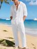 Men's Casual Linen Beach Set: Loose Fit Long Sleeve Hoodie & Pants