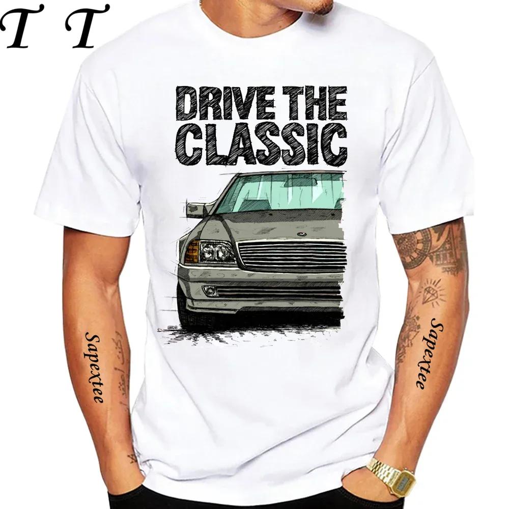 New Men Short Sleeve Drive The Classic Germany Old W123 W124 R129 T-Shirt Hip Hop Boy Casual White Tops 70's Vintage Car Tees