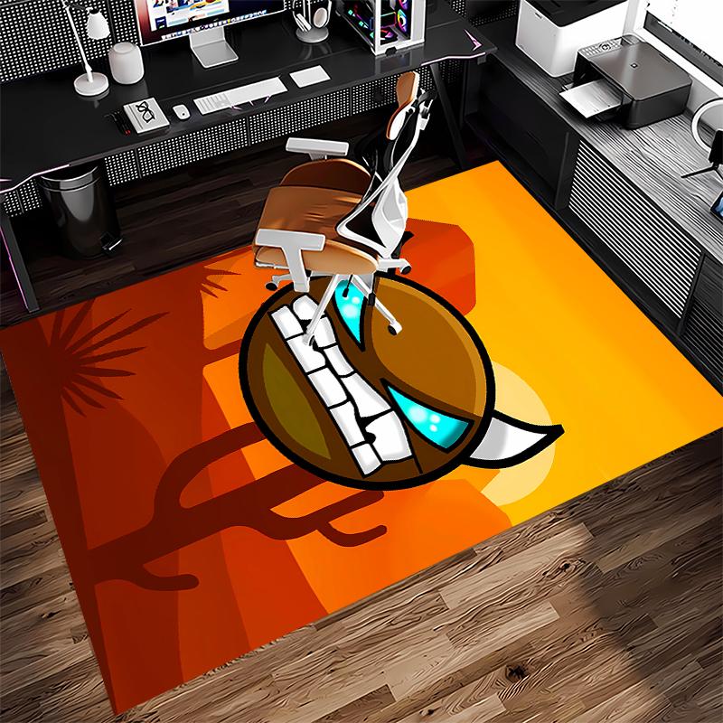 1pc Geometry Dash5 Print Area Rug - Soft, Washable Non-Slip Indoor Mat for Office Chairs, Living Room, Home Office Decorative Rug